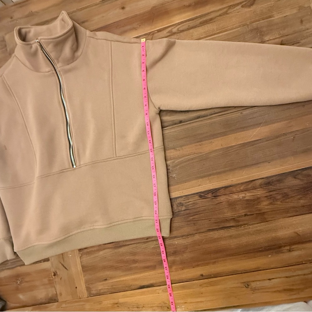 Women’s Tan Quarter-Zip Pullover Sweatshirt Size Large - Picture 8 of 10